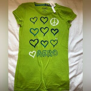 Aeropostale Lime Green Kids Tee with Navy Heart Design
